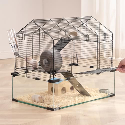VEVOR Hamster Cage, 360°Viewing Transparent Hamster Habitats, Small Animal Cage, 22.8 x 15 x 21.3 in, Ventilated Pet Mouse Cages with Water Bottle, Portable Hamster House for Rats, Guinea Pigs - size: 22.8"L x 15.0"W x 21.3"H
