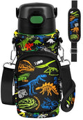 Water Bottle Carrier with Strap for Kids, 14-20 oz | Insulated, Neoprene Water Bottle Holder Bag with Pocket, Cute Cartoon, Bottle Bag for boys and girls, Walking Hiking Camping - color: Dinosaur Bone