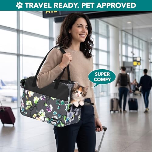 PetAmi Dog Purse Carrier for Small Dogs Cats, TSA Airline Approved Soft-Sided Pet Carrier with Pockets, Ventilated Travel Tote Bag with Bed & Shoulder Strap, Puppy Kitten, Max 12 lbs, Floral Gray - color: Floral Gray