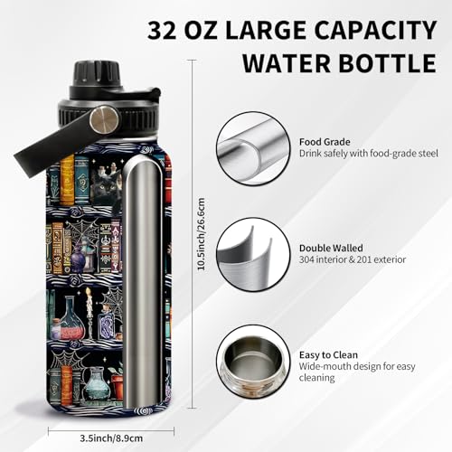 Book 32oz Water Bottle, Leak-proof Bottle, Stainless Steel Cup | 32oz Insulated Tumbler, with Handle & Lid Reusable Coffee Mug, Christmas Birthday Gift for Book Lovers Readers - color: Book