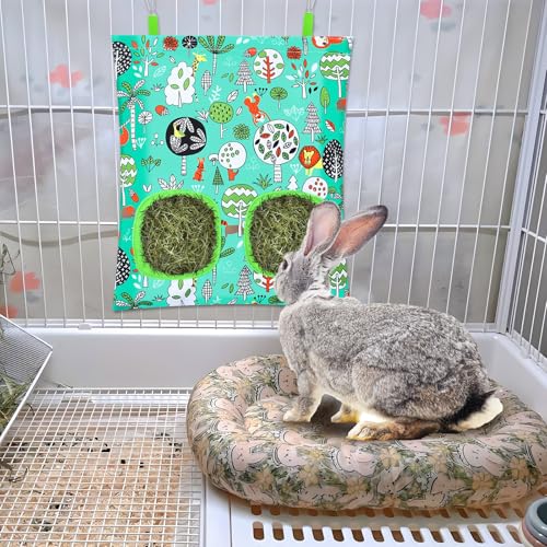 UPINS 3Pack Guinea Pig Hay Feeder Bag,Bunny Rabbit Cage Bag Hanging Holder | Guinea Pig Cage Feeder,for Bunny Rabbits,Chinchillas,Hamsters,Small Pets,and Animals - color: Orange Green Pink