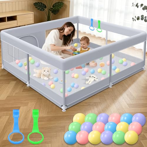 XVISHX Baby Playpen 50 x 50 Inch Play Pen Playards, Playpen for Babies and Toddlers, Baby Playard for Indoor & Outdoor Active Center Game Fence, with Skin-Friendly Fabric and Soft Breathable Mesh Grey - color: Grey, size: 50 × 50 Inch