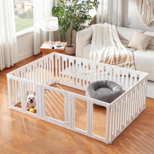 Acrylic Dog Playpen Indoor, Puppy Pens for Small Dogs & Puppies, 19 Panels | Easy Assemble, DIY Flexible Shape Dog Pen with Plastic Fence, Pet Exercise Pin for Small Animals, 24''Tall - size: 24" H