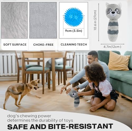 Fida Squeaky Dog Toys for Aggressive Chewers, 3 in 1, Tough Dog Ball | Dog Chew Toys with 3 Layers, to Keep Them Busy, Interactive for Small, Medium and Large Dogs, Gift Box, Raccoon - color: Grey Raccoon