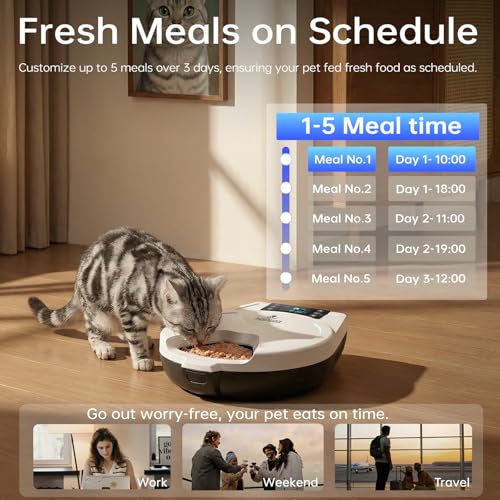Automatic Wet Food Cat Feeder, 3 Days 5 Freshness Meals Refrigerated Auto Cat Feeder, Semiconductor Cooling & Heating with 304 Stainless Steel Bowl, Programmable Timer Cat Food Dispenser