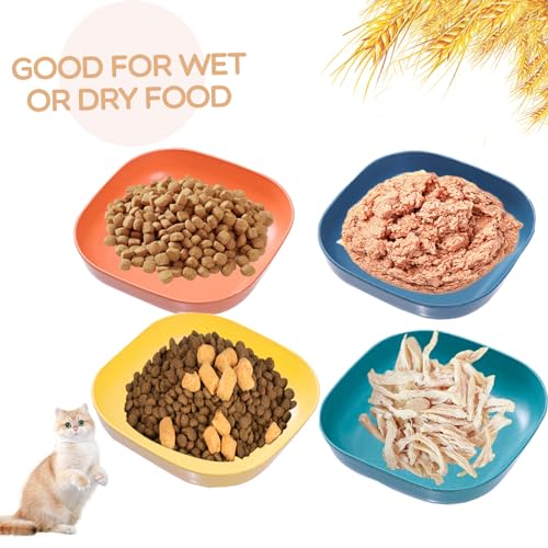 Cat Food Bowl Set 6 inch Wide Shallow Cat Bowls for Relief Whisker Fatigue,Small Flat Cats Dish, Shallow Pet Feeding Dish or Plate for Kittens and Small Dogs (4PCS) - color: 4 Pcs Square - 4 Dark color