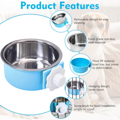 kathson Crate Dog Bowl, Removable Stainless Steel Hanging Pet Cage Bowl Food & Water Feeder Coop Cup for Cat, Puppy, Birds, Rats, Guinea Pigs (6 PCS, Size: M, 2×Blue,2×Green,2×Pink) - color: Size: M (2×Blue, 2×Green, 2×Pink), size: 6 PCS