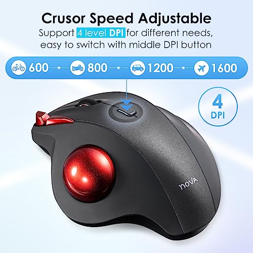 SANWA 2.4G Wireless Trackball Mouse, Optical Ergonomic Rollerball Mice, Programmable Silent Buttons, USB-A & Type-C Receiver, Thumb Control, 4 DPI, Rechargeable Compatible for PC, Mac, Windows, Laptop - color: 2.4G Wireless