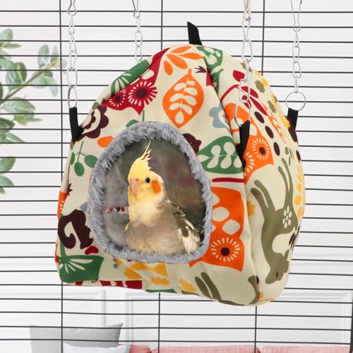 Bird Plush Hammock Parrot Hanging Snuggle Cave Happy Hut Tent for Parakeet Cockatiel Conure Lovebird Budgie Hamster Gerbil Rat Chinchilla Squirrel Cage (M, Beige Pattern) - color: Beige Pattern, size: M