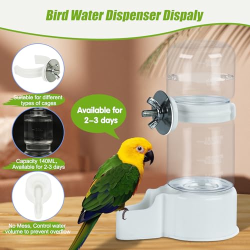2 Pack Automatic Bird Cage Water Dispenser, 4.73 oz Parakeet Water Feeder | Water Dispenser for Birds, 4.73 oz Tank, Gravity Flow Helps Reduce Mess, Rotating Cage Clip, Budgies Cockatiels Lovebirds - color: White, size: 2PCS Water Dispenser