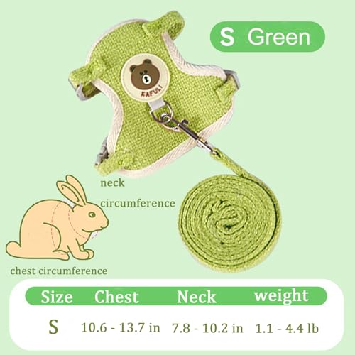 Rabbit Harness and Leash Set 2 Pieces Adjustable Bunny Harness Leash Ferret Harness Guinea Pig Harness Ferret Leash for Small Pets Walking Outdoor (Green, Small) - color: Green
