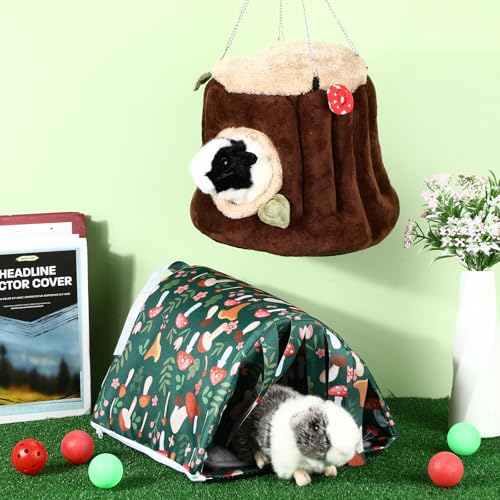Abbylike 2 Pack Guinea Pig Hideout Washable Guinea Pig Tunnel and Soft Rabbit Bed Small Animals Cage Accessories for Hamster Chinchilla Ferret Bunny