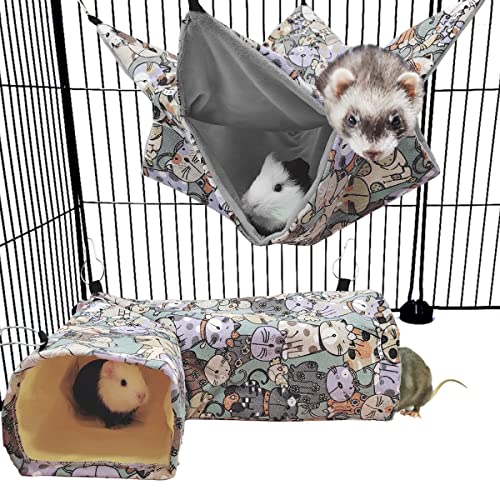 EAEDMY Guinea Pig Ferret Rat Corner Tunnel and Hammock, Safe Construction, Suitable for Small Pets, Easy to Clean, Convenient Installation - color: 1. Hammock&Tunnel-Cat