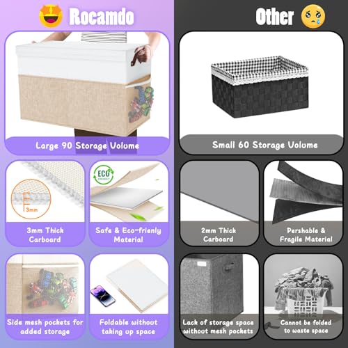Large Toy Storage Box with Lid & Dividers, Kids Toy Chest, Beige and White | Toy Box for Boys, Girls, Nursery, Bedroom, Living Room, Playroom, 25 x 13 x 16 inches - color: Large Beige and White