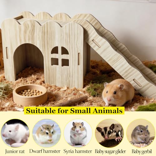Hamster Hideout Wood Hamster House Rat Hide with Ladder for Syrian Hamsters | Detachable,Box Packaging,for Syrian Hamsters Dwarf Gerbil Mouse,Hamster Stuff Hamster Enrichment,Hamster Cage Accessories