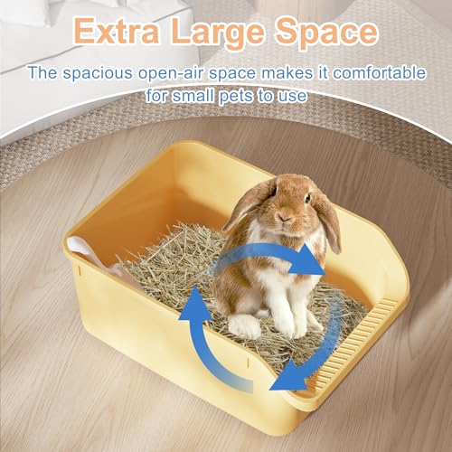 Rabbit Litter Box with Low Entry, High Back Splash Guard for Guinea Pigs, Hamsters, Hedgehogs, Chinchillas & Small Animals, Easy Clean Potty Training Pan for Cage (Yellow) - color: Yellow