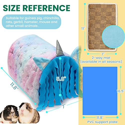 PAWNISAW Guinea Pig Hideout, Washable Fleece Blue Tunnel House & Cage Tube | Small Animal Bedding & Cage Accessories, Playing Habitat for Hamster, Rat, Hedgehog, Chinchilla - color: Blue