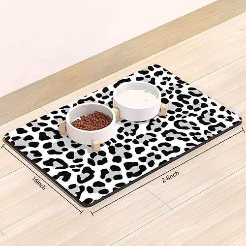 Rnivvi Dog Food Mat, 16" x 24" Leopard Absorbent Dog Cat Bowl Mat for Food and Water, Cute Anti-Slip Rubber Pet Feeding Rug Protect Floors, Puppy Placemat for Feeding & Watering Supplies, Leopard - color: White Leopard, size: 16"L x 24"W
