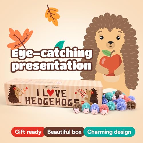 Entervending Hedgehog Toy Figurines - Wild Life Animal Figures in Gift Box - 30 Pcs - Figurines Party Favors for Kids - Cake Toppers – Woodland Decoration Playset - Cognitive Toys