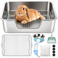 Rypet Large Stainless Steel Rabbit Litter Box Set for Small Animals | High Sides & Low Entry, 304 Stainless Steel Sifting Tray, Bowl and Bottle Included, Non-Slip, Easy to Clean, Odor Control - size: S(15.8"×11.8"×5.9")