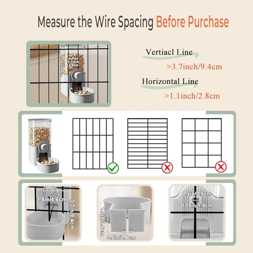 41 oz Hanging Gravity Feeder for Small Animals, Rabbits & Guinea Pigs | Adjustable Cage Height | No-Open-Cage Refill | Space-Saving | Clear Reservoir | Versatile Food Compatibility - color: Grey