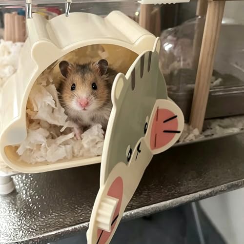 Magnetic Hamster Hideout with Clear Viewing Lid, Mount Hamster House for Syrian Hamsters, Dwarf Hamsters, Gerbils,Mice, Small Animal Hideaway Hut for Acrylic & Wire Cages,Yellow Bear4319-2 - color: Gray Bear