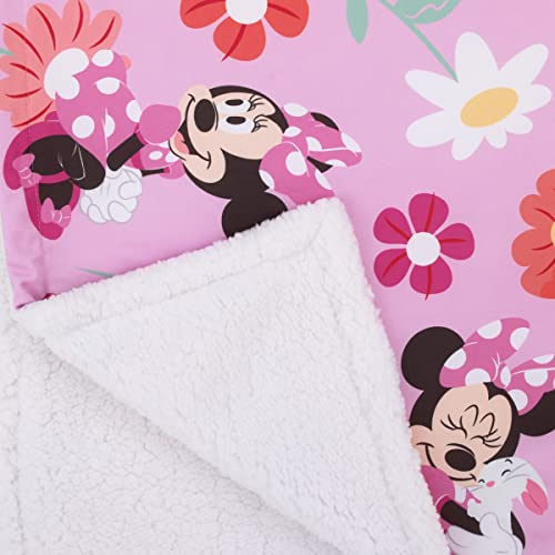NoJo Disney Minnie Mouse Springtime Flowers Pink Orange, Green, and White Super Soft Sherpa Baby Blanket - color: Minnie Mouse - Springtime Flowers