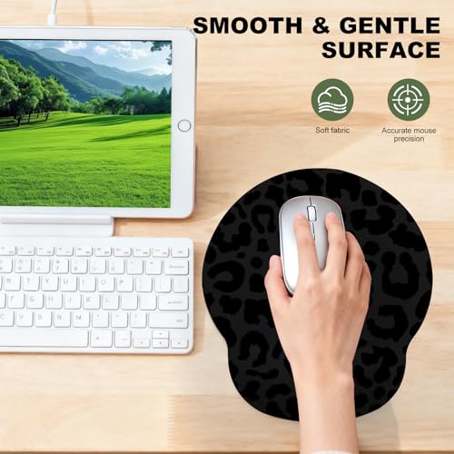 Black Leopard Mouse Pad with Gel Wrist Support, Smooth Surface Ergonomic Mouse pad, Non-Slip Pain Relief Desk Mat for Gaming, Work & Office Desktop - color: Black Leopard
