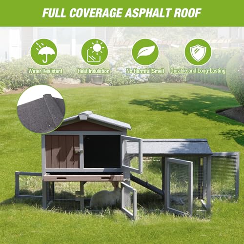 Outdoor Rabbit Hutch with No-Leak Plastic Tray, Expandable Chicken Coop, Large Run Space for Bunny, Guinea Pig, Duck, and Small Animals - color: Brown