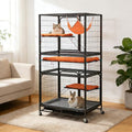 Cat Cages Indoor,4-Tier Ferret Cage, Large Wire Crates with Hammock, Cat Enclosure with 2 Ladders, Cat Kennel with Wheels for Kitten, Guinea Pig, Rabbit, Chinchilla, Black - size: 32.7"L x 23.6"W x 63.0"H