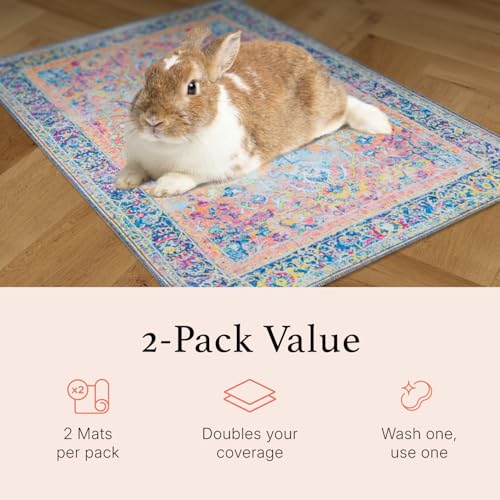 Reusable 2-Pack Small Animal Pet Bedding Mats - 16" x 24" Inch Hamster Bedding - Machine Washable Guinea Pig Cage Liners-Guinea Pigs,Rabbits & Ferrets Waterproof Pee Pad (Mystic Fuchsia) | Waterproof, absorbent, washable, reusable cage liner and bedding m