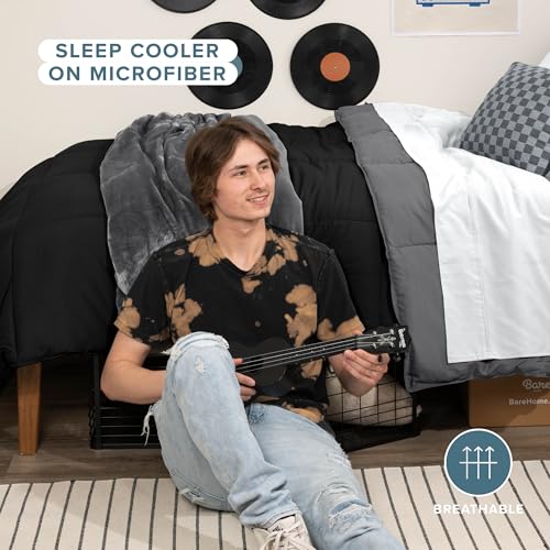 Bare Home Twin/Twin Extra Long Comforter - Reversible Colors - Goose Down Alternative - Ultra-Soft - Premium 1800 Series - All Season Warmth - Bedding Comforter (Twin/Twin XL, Black/Grey) - color: 07 - Black/Grey, size: Twin/Twin XL