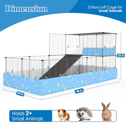 2-Story Guinea Pig Cages with Tarp, Large C&C Loft Cage for Rabbit Bunny Puppy Small Animal Indoor Dog Playpen Pet Exercise Enclosure, 25 Panels