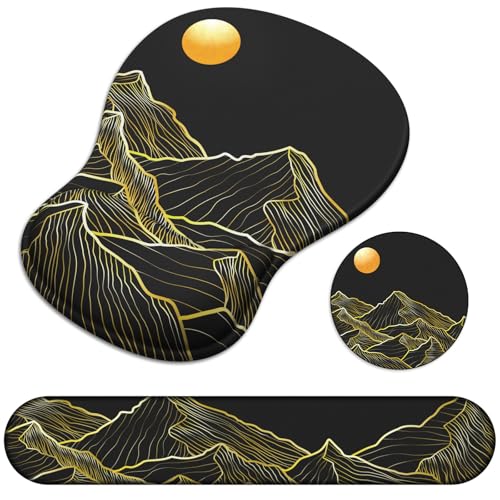 Ergonomic Mouse Pad with Wrist Rest and Keyboard Wrist Rest, Gel Mousepad and Wrist Rest for Computer Keyboard, Pain Relief, Non-Slip PU Base, Black Mouse Pad with Wrist Support for Gaming, Mountain - color: Mountain
