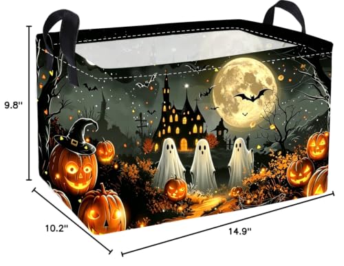 Essme Rectangular Halloween Basket,Kids Storage Bins Organizer with Handles for Ghost Room Decor, Gift Basket,Shelf Basket.(Dream Halloween) - color: Menghuanyl