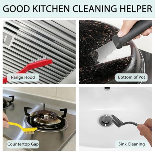Crevice Cleaning Brush Set, Multi-Purpose Hard Bristle Brushes for Deep Cleaning Kitchen, Bathroom, Grout, Sink, Cup, Teapot, Bottle, Blender, Corners, Tight Spaces & More (12)