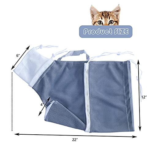 KlerRoem Cat Bathing Bag, Adjustable Anti-bite and Anti-Scratch Shower Mesh Grooming Bag for Pet Dogs, Includes Pet Nail Clipper, Nail File, Grooming Glove, and Cat Shell Comb - color: Grey Set