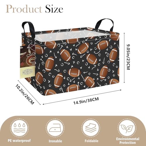 Rectangle Foldable Storage Basket Handles For Home, Rugby | Waterproof canvas material, reinforced handles, perfect for shelf use, organizes clothes, daily items and pet supplies - color: REC-Rugby