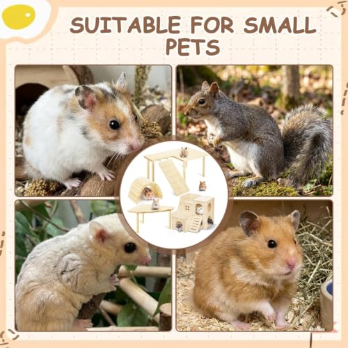 Hamster Wooden Platform Tunnel Ladder Hideout Playhouse Hamster Game Climbing Toy with Cage Accessories for Small Pets Dwarf Syrian Mice Degus Gerbils Squirrel (Lullaby)