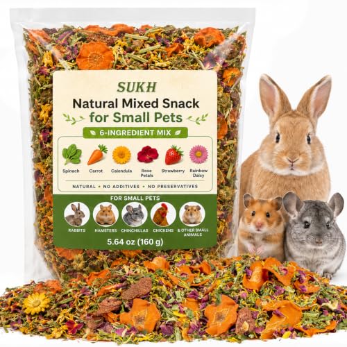 Sukh 5.64oz Natural Botanical Rabbit Treats for Guinea Pig & Hamster | 160g Healthy Natural Mixed Freeze Dried Vegetable,Flower & Fruit Hamster Treat for Bunny,Guinea Pig,Hamster,Chinchilla,Gerbil