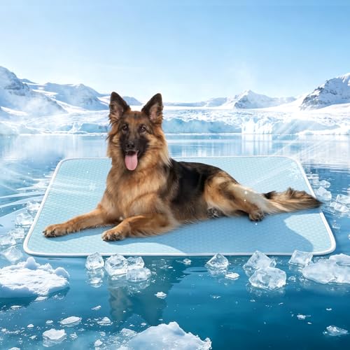 Mora Pets Dog Cooling Mat Instant Self Cooling Pad for Dogs & Cats Breathable Washable Summer Pet Cool Mat Indoor Outdoor, Cold Blanket for Floor Crate Car Travel Use Non Slip XLarge 48 x 30 inch Blue - color: Blue, size: 47-Inch (X-Large)