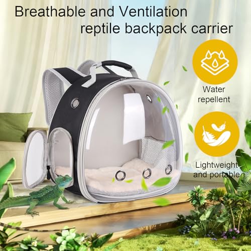 Portable Travel pet Backpack Carrier with Self Warming Pet Bed Set, Guinea Pig Carrier for 2,Reptile Travel Carrier for Lizards Sugar Glider Hedgehog Rat Parrot Birds Breathable Hangbag - color: Black