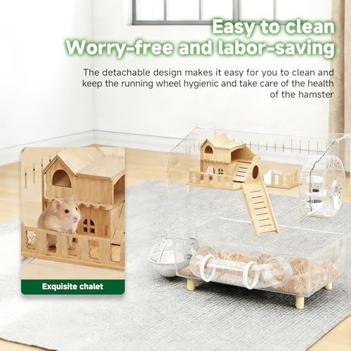 8-in-1 Acrylic Hamster Cage with All Accessories, 18.5"x11.8"x14.6" 2-Layer Full Transparent Viewing House, Top-Open Habitat for Dwarf Hamsters, Pet Mice & Gerbils