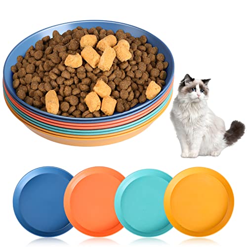 Cat Bowls 6 inch Whisker Fatigue Free Cat Food Bowl, Wheat Straw Cats Dishes, Pet Feeding Plate for Kittens and Short Legged Cats (8 Pcs) - color: 8 Pcs Round - 4 Color