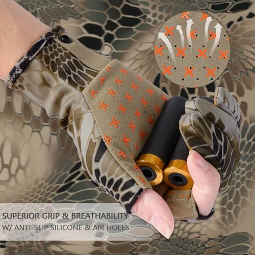 BASSDASH Unisex Fingerless Fleece Liner Camo Hunting Gloves for Cold Weather UPF 50+ Lightweight Fishing Photography HG06 - color: Highland Ⅲ, size: Medium