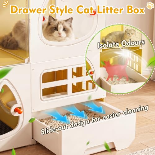 Cat Cage with Litter Box & Clear Door,Indoor Cat Cage Playpen,DIY Cat Enclosures Catio,Multi-Level Detachable Metal,Ferret Cage 42" x 18" x 28" - size: 28.0"L x 18.1"W x 41.7"H