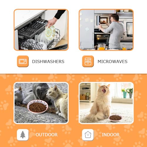 Cat Food Bowl, 8 Pack Ceramic Cat Dishes for Food & Water, Kitten Bowls Set | 5.5" Shallow Feeding Bowls for Wet Meals, Kibble & Water, Whisker Friendly Wide Plates for Cats, Dishwasher & Microwave Safe - size: Boho–8 Pack