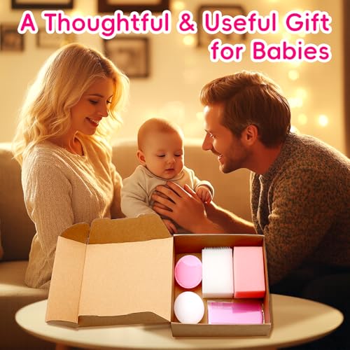 Cradle Cap Brush for Babies, Baby Bath Essentials with Silicone Scrubber Bath Sponge Dual-Sided Comb for Newborns Toddlers Boys Girls (Pink, Set of 5) - color: Pink Brush+comb