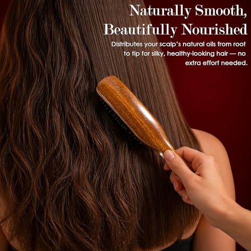 STYLEMATE Sapele Wood Boar Bristle Hair Brush for Women Men, Soft Slick Back Hair Brush for Thin & Fine Hair, Smoothing Hairbrush for Polishing, Deepening & Styling - size: 1 Count (Sapele)