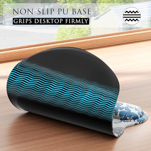 MROCO Ergonomic Mouse Pad with Gel Wrist Rest, 9.4 x 8.1 in, Great Wave | Ergonomic Shape Design, Multiple Pattern Options, Gel Wrist Comfort, Smooth Lycra Surface, Non-Slip PU Base - color: Great Wave
